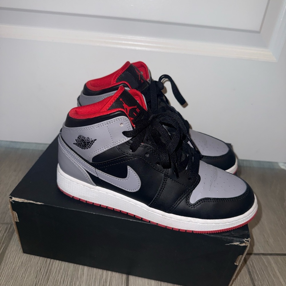 Jordan Mid Black and Gray with Red Accents